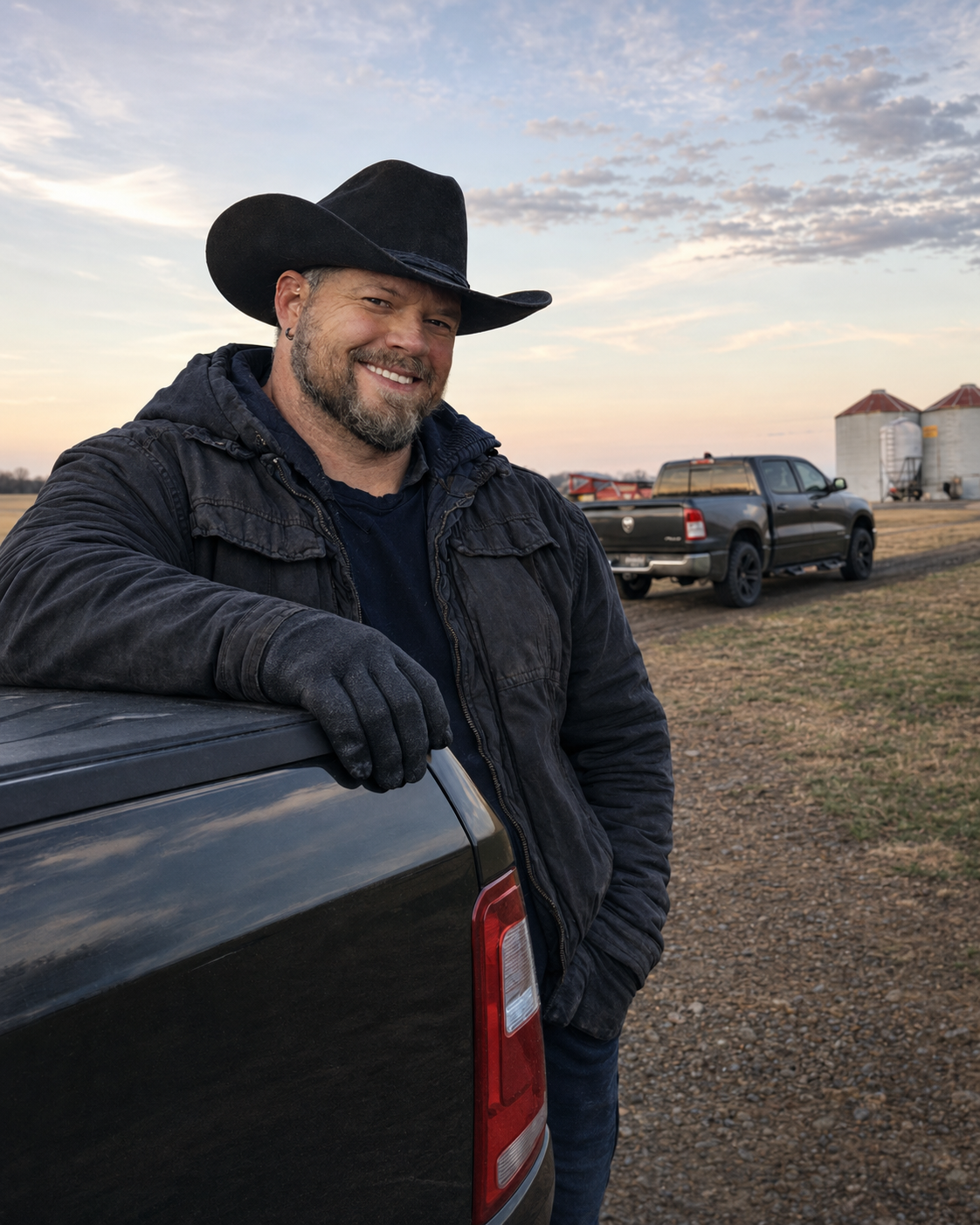 Caleb Mann, owner of Mann's Starlink Contracting, on a working farm